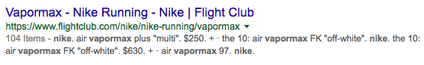 Vapormax Flight club search result
