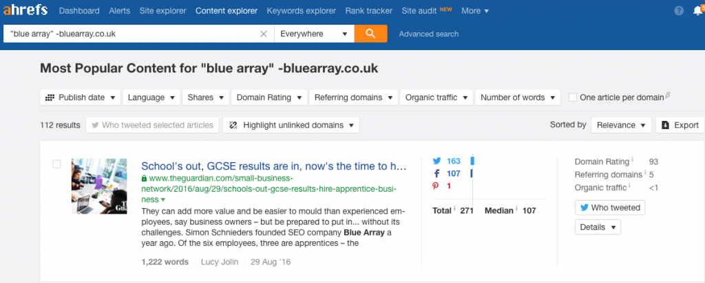 Ahrefs brand mentions UI