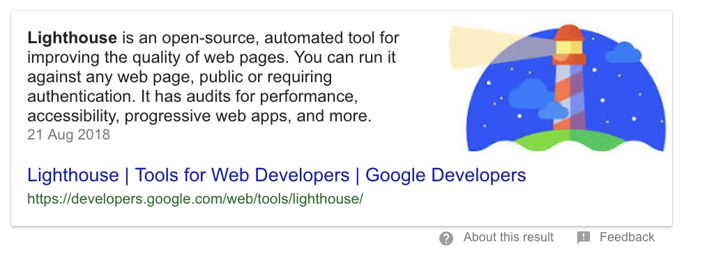 Google Lighthouse featured snippet
