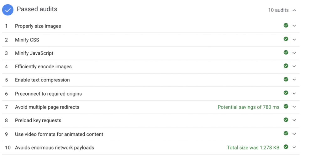 Passed Audits Pagespeed Insights