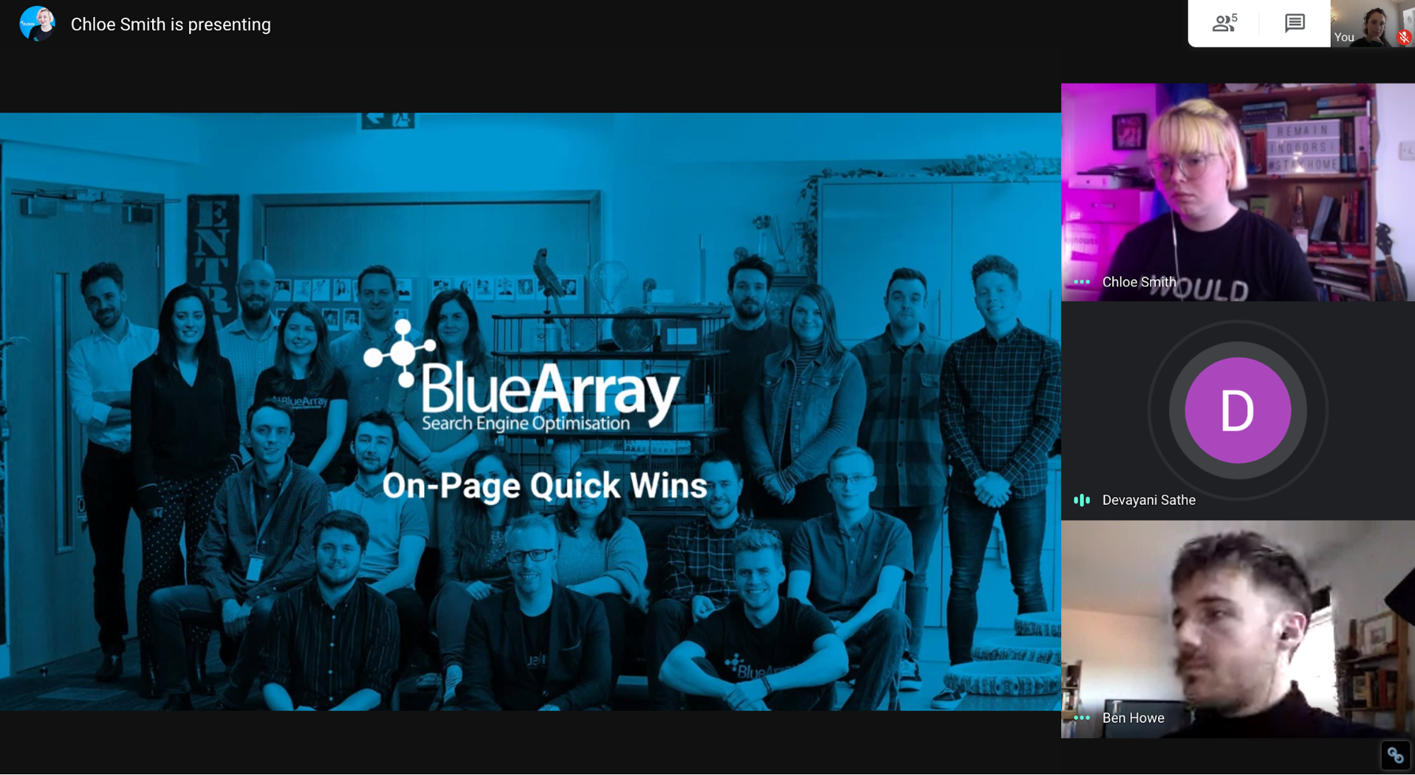 Blue Array team hangout meeting with a client