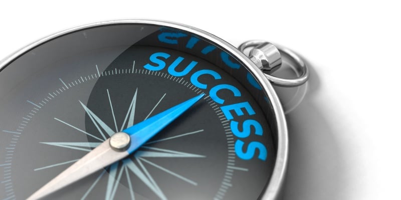 A graphic of a compass with the word success written within.